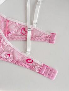 PetitDoll 1件情人节双色爱心蕾丝可爱甜美女士钢圈文胸 - 粉色 - 查看 9