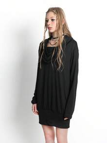 Bloopia Loose Fit Turtleneck Long Sleeve Women's Casual Dark Style Dress - Black - View 3