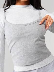 MISSGUIDED Triple Layered Ribbed High Neck Long Sleeve Top With Layered Styling And Fitted Silhouette For Fall Winter - Grey - View 4