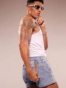 FeverCity Men's Washed Loose Casual Zipper Pants, Stylish & Unique - Blue - View 4