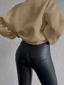 RueChic Solid Drop Shoulder Sweatshirt - Apricot - View 2