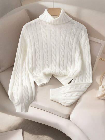 Franclia 大码女式高领纯色毛衣，柔软提花针织套头衫，休闲秋冬款