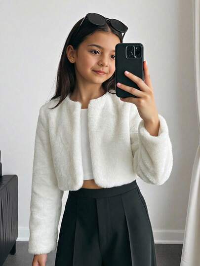 Firerie Kids Firerie Kids Tween Girl Minimalist Faux Fur Jacket, Suitable For Party And Outdoor Wear, Autumn/Winter