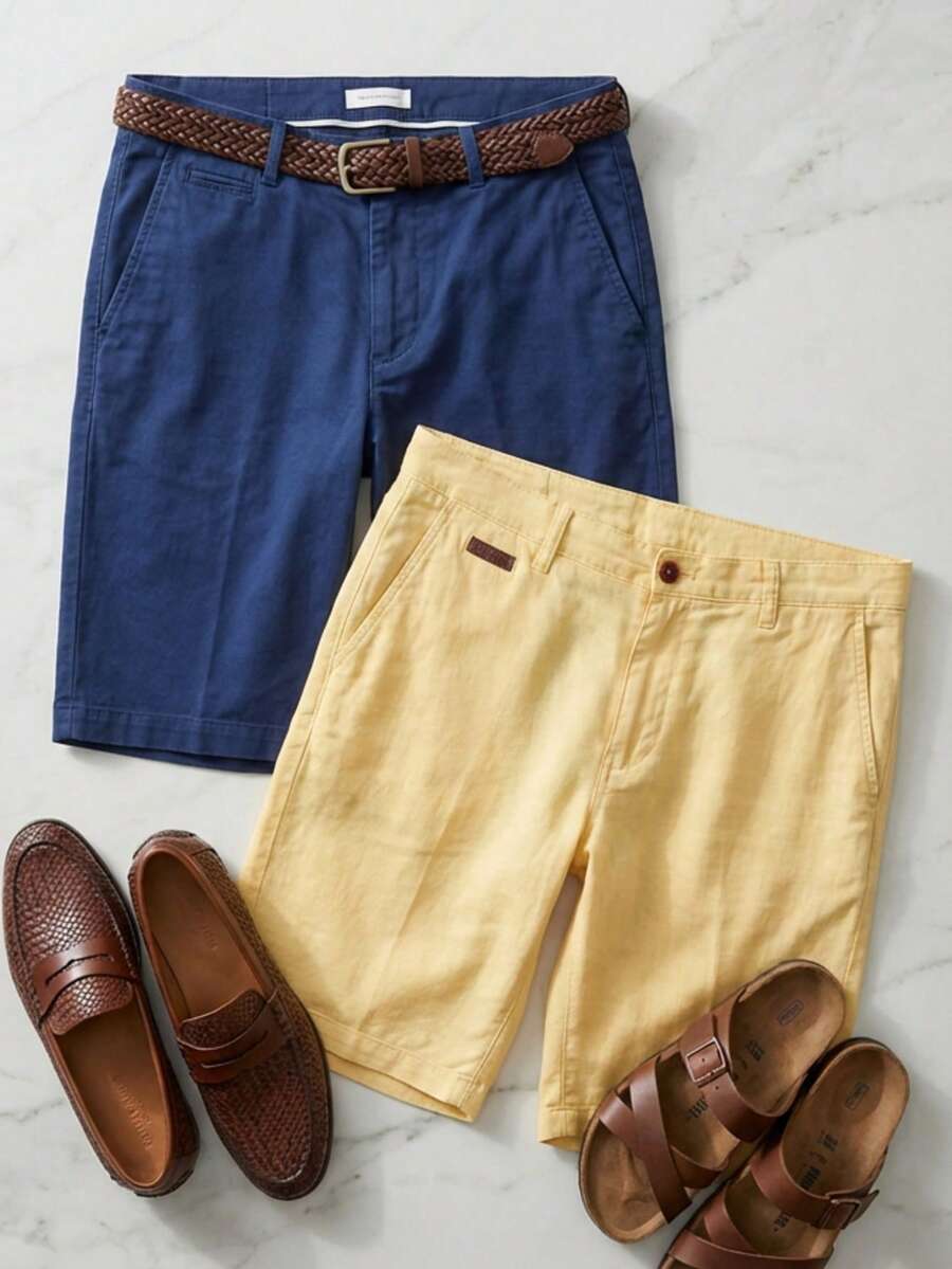 paquete de dos Bermudas lisas para hombre - Amarillo - Ver 1