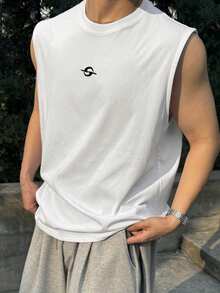 DAZY 男士圆领圆形印花休闲百搭日常通勤背心 - 白色 - 查看 1