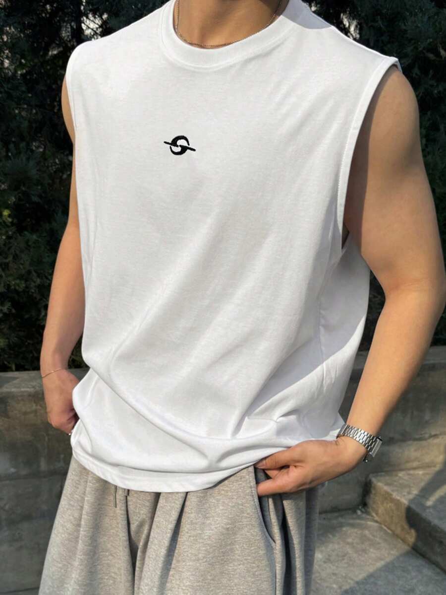 DAZY 男士圆领圆形印花休闲百搭日常通勤背心 - 白色 - 查看 1