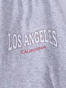 Teen Girls' Glittery "Los Angeles" Cold-Shoulder 2-Piece Set Stylish Gray Long-Sleeve Top (With Off-Shoulder Detail) + Wide-Leg Pants: Shimmer Fabric Adds Flair; "Los Angeles" Graphic Boosts Casual Coolness. Soft, Stretchy Material Ensures All-Day Comfort-Perfect For Mall Trips, School Events, Weekend Hangouts, Or Casual Parties; Versatile, Eye-Catching - Multicolor - View 3