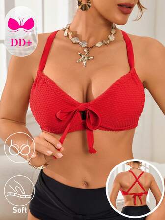 Swim DD+ Dam baddräkt med enfärgad textur och knytband i halterneck