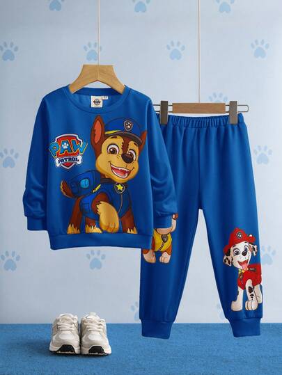 SHEIN | PAW Patrol 2pcs/Set Young Boy Cartoon Puppy Print Crew Neck Long Sleeve Sweatshirt And Long Sweatpants Casual Sports Outfit, Spring/Autumn