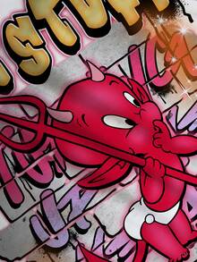 HOT STUFF X SHEIN 女士休闲时尚街头风日常通勤卡通恶魔字母印花短袖白色T恤 - 白色 - 查看 6