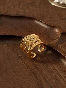 Glisma 18 K Women Open Ring,Outfits,Gothic/Goth,Old Money,Beaded,Western Jewelry,Metallic/Texture,Gemstone,Fall/Autumn/Winter,For Mom/Women/Girl/Mother,Premium,Vintage,Cross - Yellow Gold - View 2