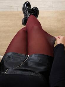 SHEIN CURVE+ Plus Size Fashionable Commuter Sheer High Stretch Leggings - Burgundy - View 1