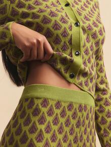 NYA SZN 中腰七分修身紧身裤，口袋设计，格纹印花图案，适合日常休闲、音乐会、生日约会、商务休闲、办公室等场合，秋冬针织弹力女装 - 綠色 - 查看 5