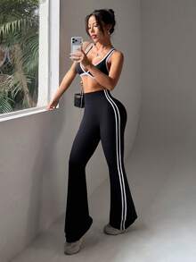 Dewbera Women's High Waist Side Stripe Daily Fitness Flare Workout Pants
