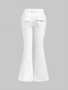 ROMWE Grunge Punk Y2K Retro White Ultra Low-Rise Flare Leg Jeans - White - View 2