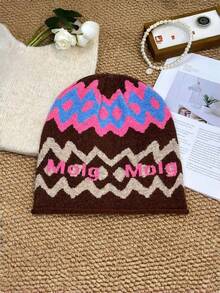Joivida 1PC American Retro Letter Knit Beanie Hat For Women Unisex Winter Warm Ear Protection Face Framing Pullover Hat Autumn Fall Cold Weather Fashion Accessory - Multicolor - View 10
