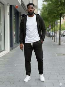 Coordinado Casual para Caballero de Dos Piezas con Sudadera con Capucha y Pantalón Ajustable, Ideal para Uso Diario, Actividades y Estilo Urbano Moderno - Café integral - Ver 2