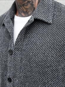 Manfinity Homme 加大码男士翻领单排扣长袖衬衫带口袋休闲裤套装，适合度假和户外活动 - 深灰色 - 查看 5