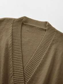 SHEIN Franclia New Autumn V-Neck Waist Cinched Knitted A-Line Dress, Elegant And Intellectual - Khaki - View 7