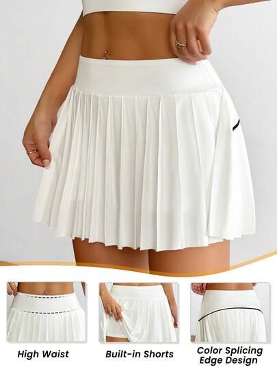 Rhythm Era Plus Size Women Elastic Waist Pleated Pocket Sports Skorts