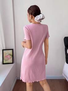 Dream Adore 梦幻浪漫可爱蝴蝶结装饰针织圆领荷叶边短袖睡裙 - 粉色 - 查看 2