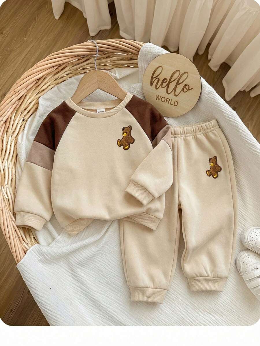 男婴可爱休闲卡通图案长袖卫衣和裤子套装
