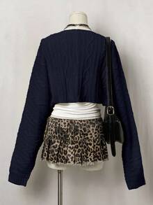 EgrlEra Áo khoác cardigan tay dài dáng ngắn tối giản Jeanoir, trang phục thường ngày thoải mái, áo tay dài thời trang nữ, set đồ phong cách. - Màu xanh hải quân - Xem 2