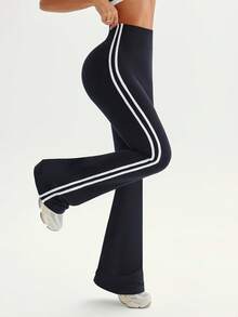 Dewbera Women's High Waist Side Stripe Daily Fitness Flare Workout Pants