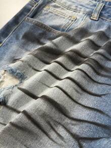 ROMWE MEN Men's Random Print Casual Denim Shorts - Blue - View 3