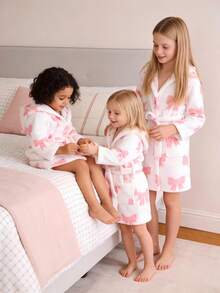 新生儿粉色简约时尚甜美可爱长袖长款连帽睡袍 - 粉色 - 查看 5