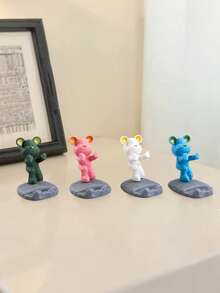 1个卡通熊造型手机支架，兼容手机和平板电脑，适用于办公桌面、床头柜、客厅、书房、卧室等场所，也是送礼佳品！开学季必备 - 綠色手推 - 查看 3