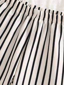 Young BoyBlack & White Striped Bear Embroidery Short Sleeve T-Shirt And Pants Set - Black and White - View 4