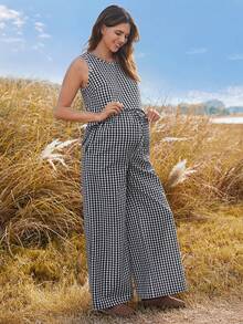 Boho Mama Bộ đồ bầu 2 mảnh không tay cổ tròn dáng rộng thoải mái - màu đen - Xem 7