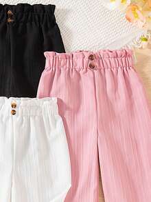 SHEIN Bộ 3 món quần ống rộng cài nút đơn sắc thoải mái, dễ mặc cho bé gái, thích hợp mặc hàng ngày vào mùa xuân và mùa thu, hoạt động ngoài trời - Nhiều màu - Xem 4