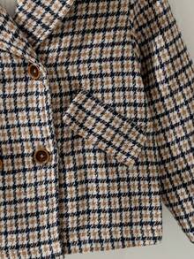 Souflis Souflis 法式复古秋冬新款优雅格纹翻领长袖大衣，适合外出、上学及各种场合，男士及男孩均可穿着。