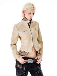 Bloopia Elegant & Fashionable Women's Long Sleeve Zip-Up Jacket - Beige - View 7