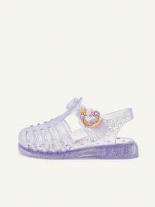 Cozy Pixies 1 Pair Fashionable Versatile Cute Funny Princess Pink Transparent Purple Soft Comfortable Beach Crystal Unicorn Heart Flat Sandals For Infants - Purple - View 3