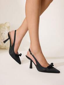 CUCCOO CHICEST Women's Fashionable & Elegant Party Pumps With Bow Decor Valentine's Day Elegant Shoes Wedding Shoes - Black - View 6