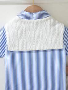 Souflis Souflis Set de 3 piezas de camisa de manga corta a rayas con cuello chal y pantalones cortos de cintura elástica para niño pequeño, versátil y cómodo, adecuado para ir a la escuela, casual, vacaciones, bodas y otras ocasiones, tallas de 6 meses a 3 años, ropa para niños, ropa para bebés, camisa para niños pequeños, pantalones cortos para niños pequeños - Multicolor - Ver 5