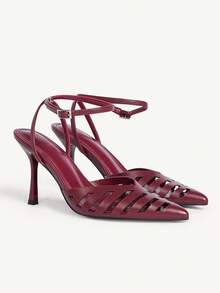 CUCCOO CHICEST 女士尖头镂空扣设计时尚优雅高跟鞋 - 酒紅色 - 查看 2