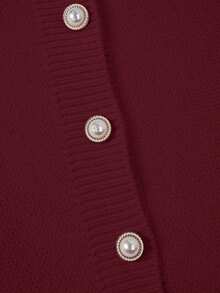 Franclia 女士优雅时尚简约百搭圆领荷叶边下摆修身开衫毛衣，秋冬款 - 玫瑰紅 - 查看 4