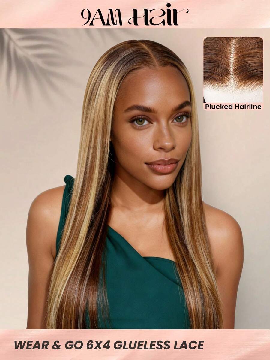 9AM HAIR STORE Wear Go Highlight Pre Cut 6*4 Transparent Lace Glueless Strave 180% 18-28 Inch P4/27 Honey Blonde Lace Cloce Wigs Piano Color Pre Pluched Hairline Daily Use Silky For Begins Travel Essential Weaves Human Hair Vampire Valentine’s Day Human Hair Lace Wig Natural Glueless Wig For Romantic Date For Women - S4/27 - 查看 1