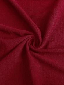 SHEIN 孕妇纯色圆领长袖褶皱休闲连衣裙 - 紅色 - 查看 7