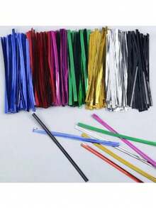 100个金属扭扭扎带，彩色螺旋扎带，适用于玻璃纸派对礼品袋、可爱锥形生日糖果袋，8种颜色可选，10厘米/3.97英寸 - 彩色 - 查看 15