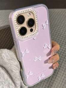 1 件装奢华水钻镜头蝴蝶结手机壳，兼容 17/16/15/14 Pro Max/13，时尚闪亮保护后盖，水晶优雅，是送给女性的派对、婚礼、圣诞节和情人节礼物 - 紫色 - 查看 17