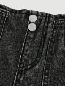 SHEIN Baby Girl Casual Washed Elastic Waist Wide Leg Jeans - Black - View 3