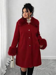 Elenzga Cardigan Panjang Berbulu Modis Ukuran Plus, Musim Gugur/Dingin - Merah - View 6