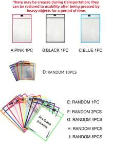 1/2/4/6/8/10 件装可重复使用文件收纳袋，超大可书写可擦写口袋，透明耐用塑料保护纸，教师学校教室用品，返校必备，新年、生日、派对装饰创意礼物，返校季，学习用品，耐用，易用，可作为礼物，用途广泛 - 彩色 - 查看 9