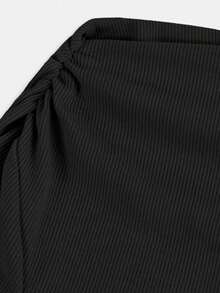 Firerie Kids Tween Girls' Asymmetrical Shoulder Knit Top T-Shirt, Casual & Fashionable, Versatile For Outings - Black - View 3