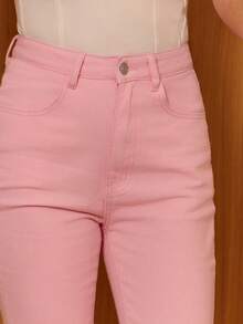 lacRébo Pink High Waisted Straight Leg Jeans  Spring Summer Going Out Outfits Party Pants Pink Jeans French Style Parisian Style - Pink - View 3